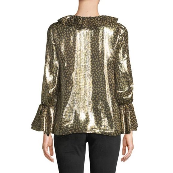 Alice + Olivia Elliot Gold Ruffle Blouse Large NWT - Picture 2 of 10